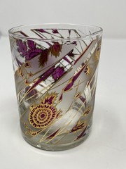 VTG Culver Gold Red Chrysanthemum Rocks Glass Barware MCM
