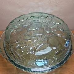 Libbey Orchard 3 QT. Fruit Green Glass Embossed Deep Casserole Dish Lid Baking
