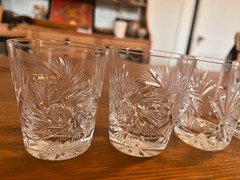 Vintage Hand Cut Crystal Shot Glasses Set of 5 Pinwheel Fan Pattern EUC