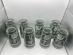 9-PC Hazel Atlas Wedgewood Green Egyptian Tumblers 8 Cups And Carrier RARE Set