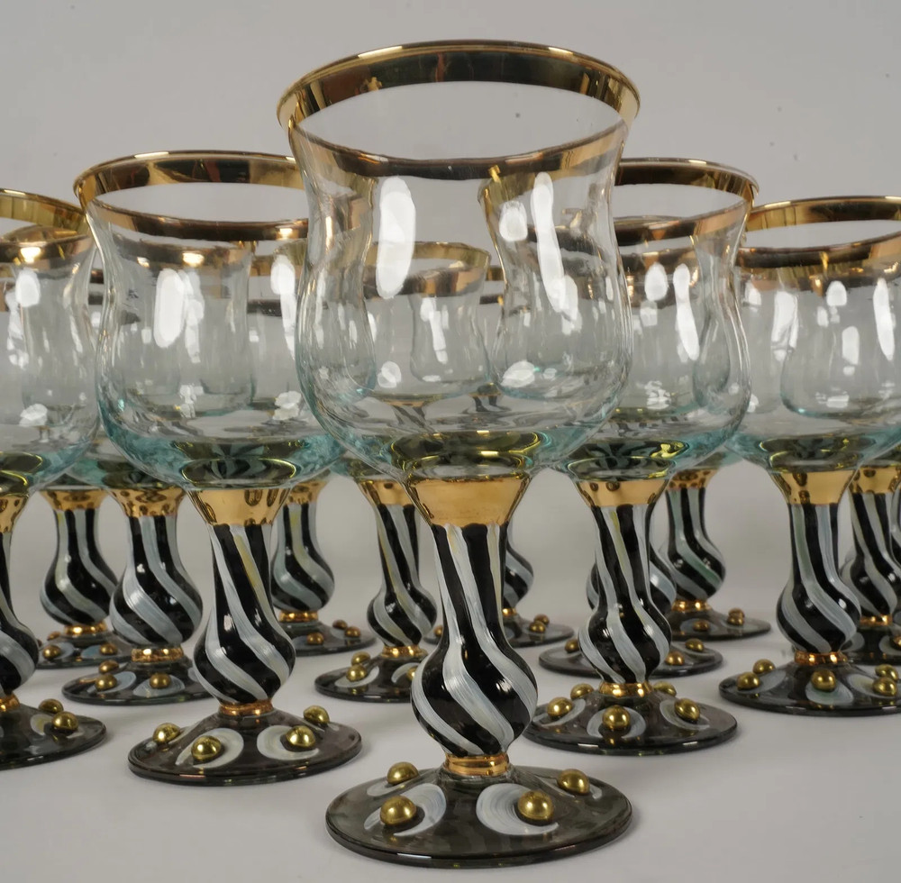 Mackenzie Childs Tango Goblets Glasses Set Of 4 New