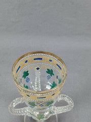 Bohemian Hand Enameled Grapes & Gold Beaded Glass Loving Cup Circa 1900