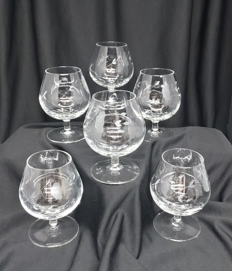 SET OF 6 PRINCESS HOUSE BRANDY SNIFTERS HERITAGE PATTERN 4.5″ 1980s NOW RETIRED