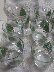10 Anchor Hocking Christmas Tree Double Rocks Juice Glasses Holiday Magic Vtg