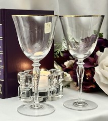 Sasaki Wine Glasses Renaissance Gold Rim Vintage 7 1/8″ Clear Barware Glasses *