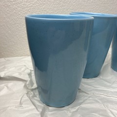 4 Vintage FRANKOMA Pottery # 5L Robin Egg Blue Tumblers 4-3/4″ tall x 3.5″ rim