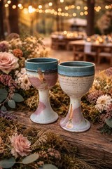 Earthy Studio Pottery Goblets Set 2 Artisan Ceramic Chalices Wedding Wine Cups