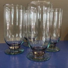 Appears to Be Vintage Pfalzgraff Ice Tea Glasses Set of 4 Turquoise Iridescence