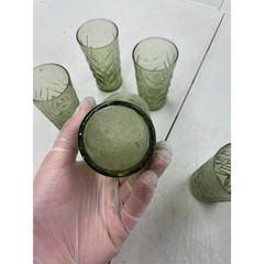 Vintage Textured Glass Tumbler Avocado Green Embossed Leaf Set of 5