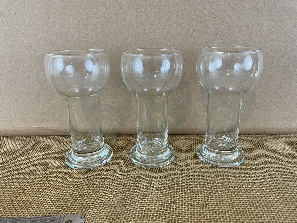 Set of 3 Vintage 10 oz Solid Clear Glass Wine Beer Glasses