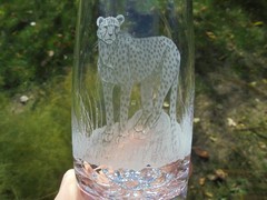 Artist Signed Etched Glass African Cheetah Tumbler Kari Kenya Excellent