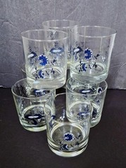 Blue Danube Japan Blue Onion 4 1/4″ H Double Old-Fashioned Glassware Lot Of 8
