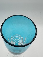 Lot Of 6 Pier 1 Turquoise champagne glasses. Cut glass swirls. Tall 10.25″