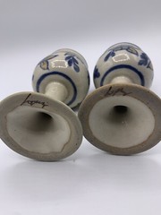 Set of 2 Vtg Ceramic 8 Oz Wine Goblets Handmade Signed Rustic Floral Design