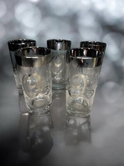 5 Dorothy Thorpe Silver Rim Monogram Letter O Tumbler Glasses Highball Bar MCM