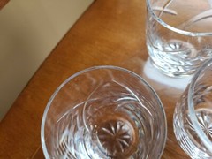 Vtg 4 Stunning Heavy Cut Crystal Low Ball Whiskey Rocks Glass Swirl Cross Star