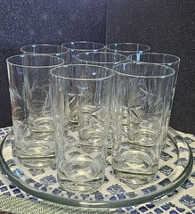 Set of 8 Etched Clear Glass Highball Tumblers 12 oz 6 in
