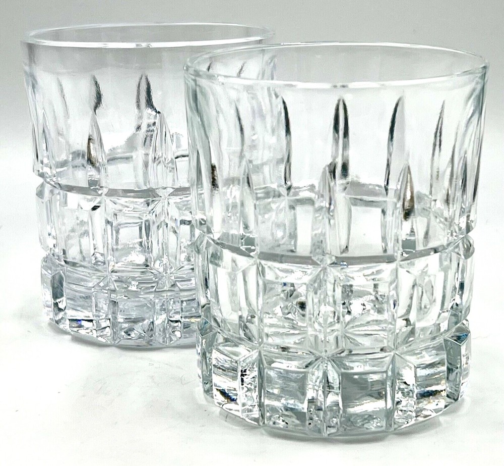 TWO STYLISH ATLANTIS CRYSTAL VIANA DOUBLE OLD FASHIONED GLASSES; EXCELLENT COND