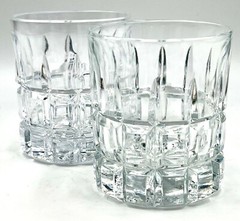 TWO STYLISH ATLANTIS CRYSTAL VIANA DOUBLE OLD FASHIONED GLASSES; EXCELLENT COND