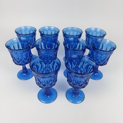 Set of 10 Vintage Noritake Perspective Cobalt Blue Water Wine Goblets, Clean