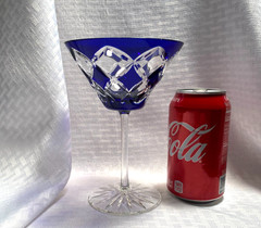 AJKA CHELSEA COCKTAIL GLASS COBALT BLUE CUT TO CLEAR CRYSTAL HUNGARY BOHEMIAN