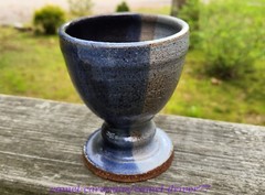 Vtg STUDIO ART Pottery Wine Water Goblet BLUE/GRAY Medieval Rennaissance Faire