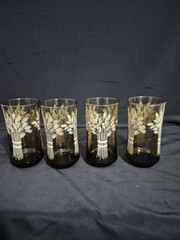 BROWN FALL AUTUMN LIBBEY FRAMCO WHEAT SHEAF PATTERN GLASSES VINTAGE LOT OF 6