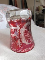 Bohemian Ruby Glass Beaker~Deer & Stag~ Concave Base, Thick Crystal, c.1880