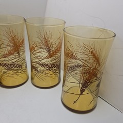 Vintage MCM Amber Wheat Glasses Set Of 6 Orange Brown Cottage Thanksgiving Fall