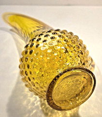 Vintage Kanawha Swung Glass Hobnail Pitcher Vase 13” in Yellow-Gold