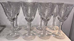2 Vintage Floral Etched 9-Ounce Crystal 7 1/4″ Tall Water Goblet