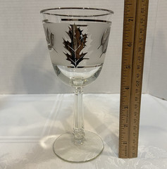 6 Vtg MCM Silver Rim Stemmed Frosted Wine Glasses Metallic Leaf Goblet 7.25″