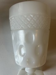 6 Vintage Milk Glass Goblet With Diamond And Thumb Print Design