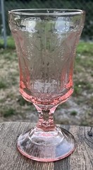 Vintage Indiana Glass Pink Footed Goblet Recollection/Madrid Pattern 6.5″ Tall