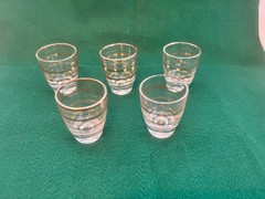 VINTAGE RETRO EUROPEAN GOLD STRIPED SMALL SHOT SHERRY PORT GLASSES 5PC SET