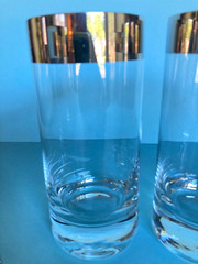 Vintage MCM High Ball Glasses with Wide Silver Tone/Platinum? Rim