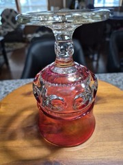 Vintage MCM Tiffin Kings Thumbprint Crown Ruby Red Glass+ Clear Cordial -1 Piece