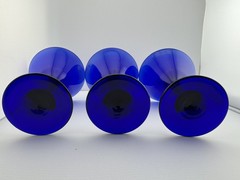 Libbey Cobalt Blue Southwest Design Stamped 6.5” Martini Glasses SET OF 3 UNIQUE