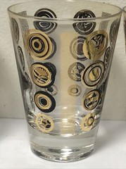 Vintage 4 Retro 4oz Clear Glass Drinking Glasses Gold & Black Abstract Design