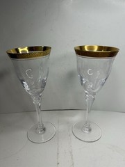 Vintage Tiffin-Franciscan Melrose Etched Water Glass Goblet 8 3/8” Gold #17356