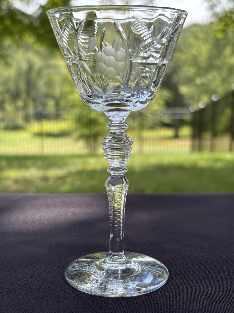Rock Sharpe Clear Rembrandt Polished & Gray Cut Floral Dots Liquor Cocktail Stem