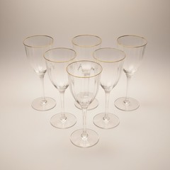 6 GORHAM Crystal LAURIN Gold Rim Wine Glasses Water Goblets