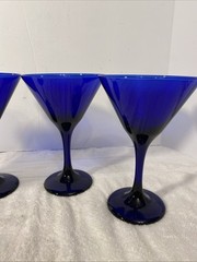 Set of 4 Libbey 6.5″ Dark Cobalt Blue Martini Glasses Wine Cocktail Party Goblet