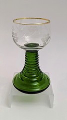 Vintage Green Stem Rib Beehive Etched Grape Glasses Gold Rim -2