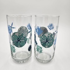 Vintage Shore Living Glasses Tumblers Blue Seashell Beach Ocean 16oz Set of 2