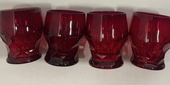 Fenton Georgian Ruby Red Water Tumblers Honeycomb Flat 4″ Glasses Vintage 2 Pc