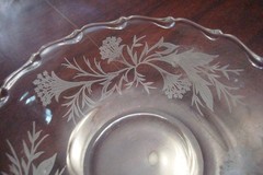 Fostoria Heather 2 pcs Glass Etched Three Footed Triangular & Round bowls [GL16]