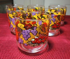 6 VINTAGE RETRO Libbey *HARVEST* Mixed Fruits 9 oz 3-1/4″ ROCKS Tumbler GLASSES