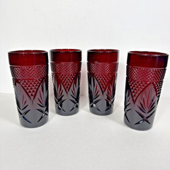 Luminarc Cristal D’Arques Durand Antique Ruby Red Set of 4 Tumblers Glass France