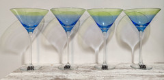 4 Circleware Design Handblowen Blue GreeOmbre Art Martini Glasses Romania